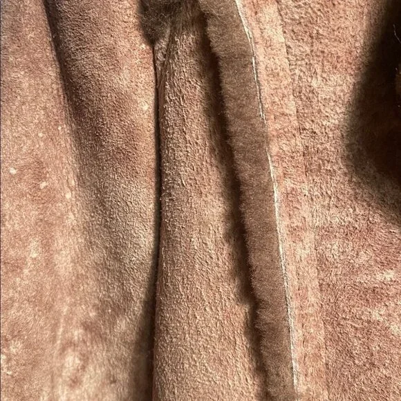 Vintage Brown Shearling-Style Leather Coat | Mid-Length Winter Jacket 44 - Picture 8 of 8